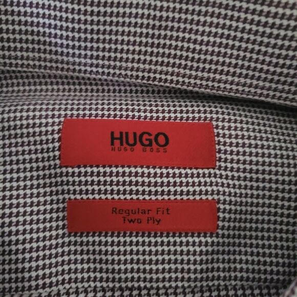 HUGO by Hugo Boss Dress Shirt 17.5 Regular Fit Two Ply Purple Houndstooth 44 EU - Picture 4 of 12